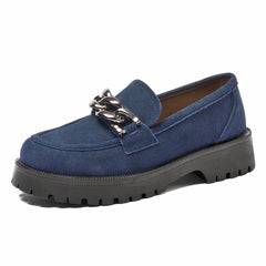 Suede loafers with gold buckle and thick sole, Blue