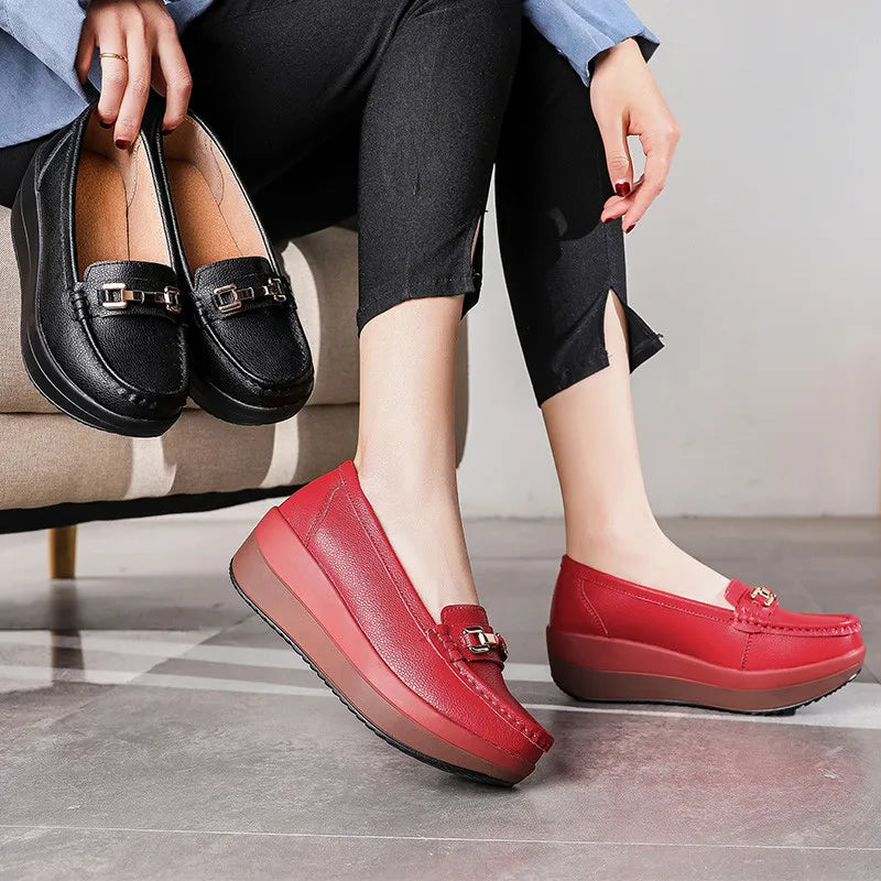 Women's red orthopedic platform loafers