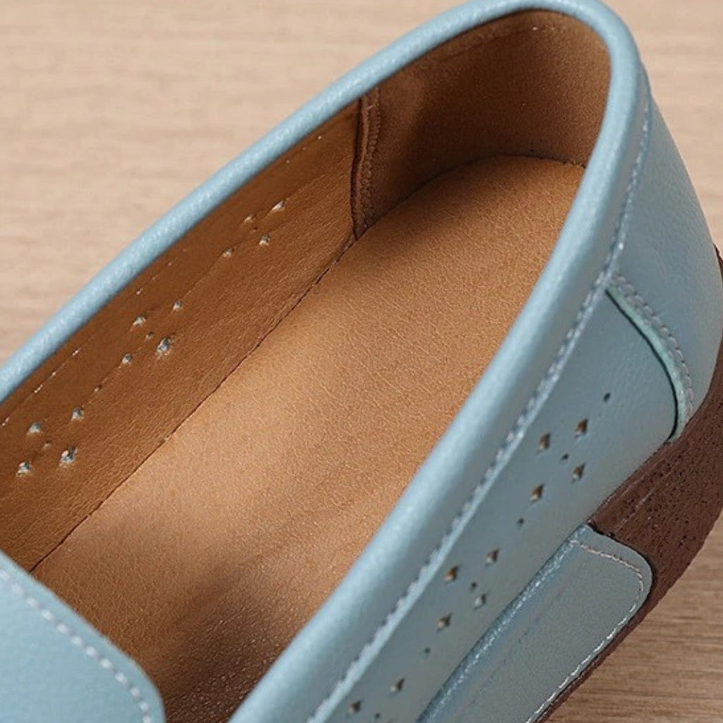 Women's perforated leather wedge loafers