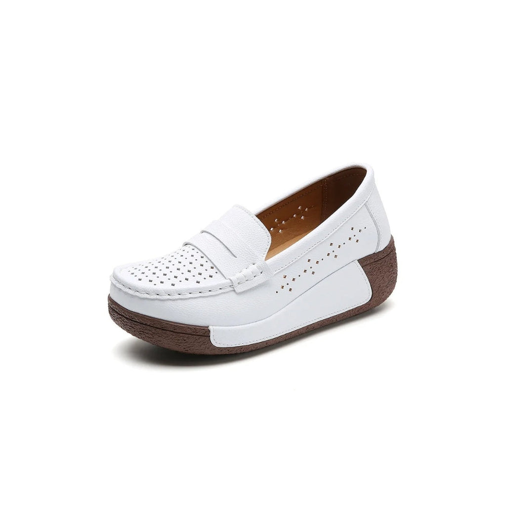 Women's perforated leather wedge loafers