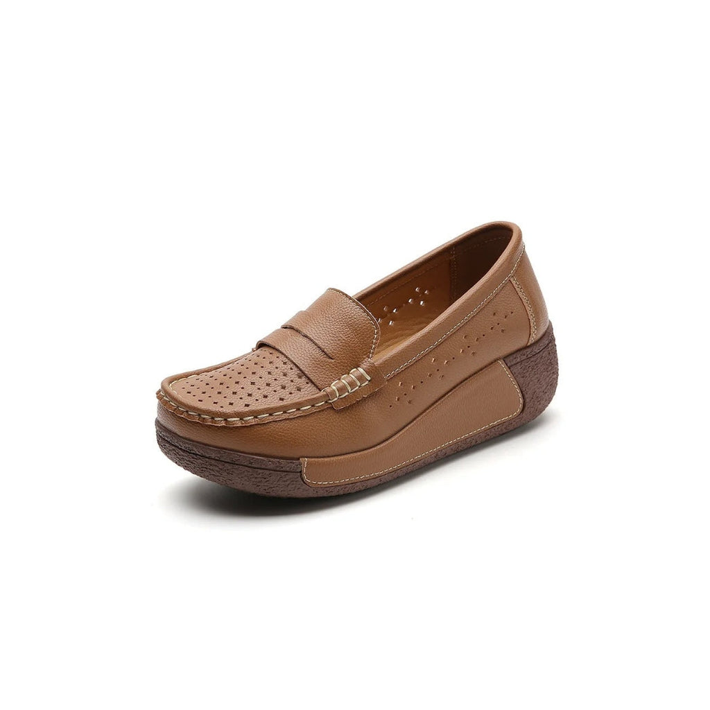 Women's perforated leather wedge loafers