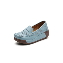 Women's perforated leather wedge loafers, Blue