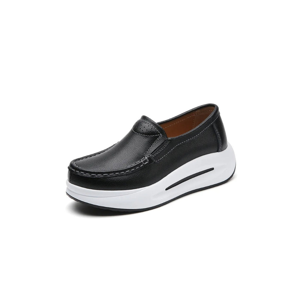 Women's faux leather wedge loafers with chunky sole