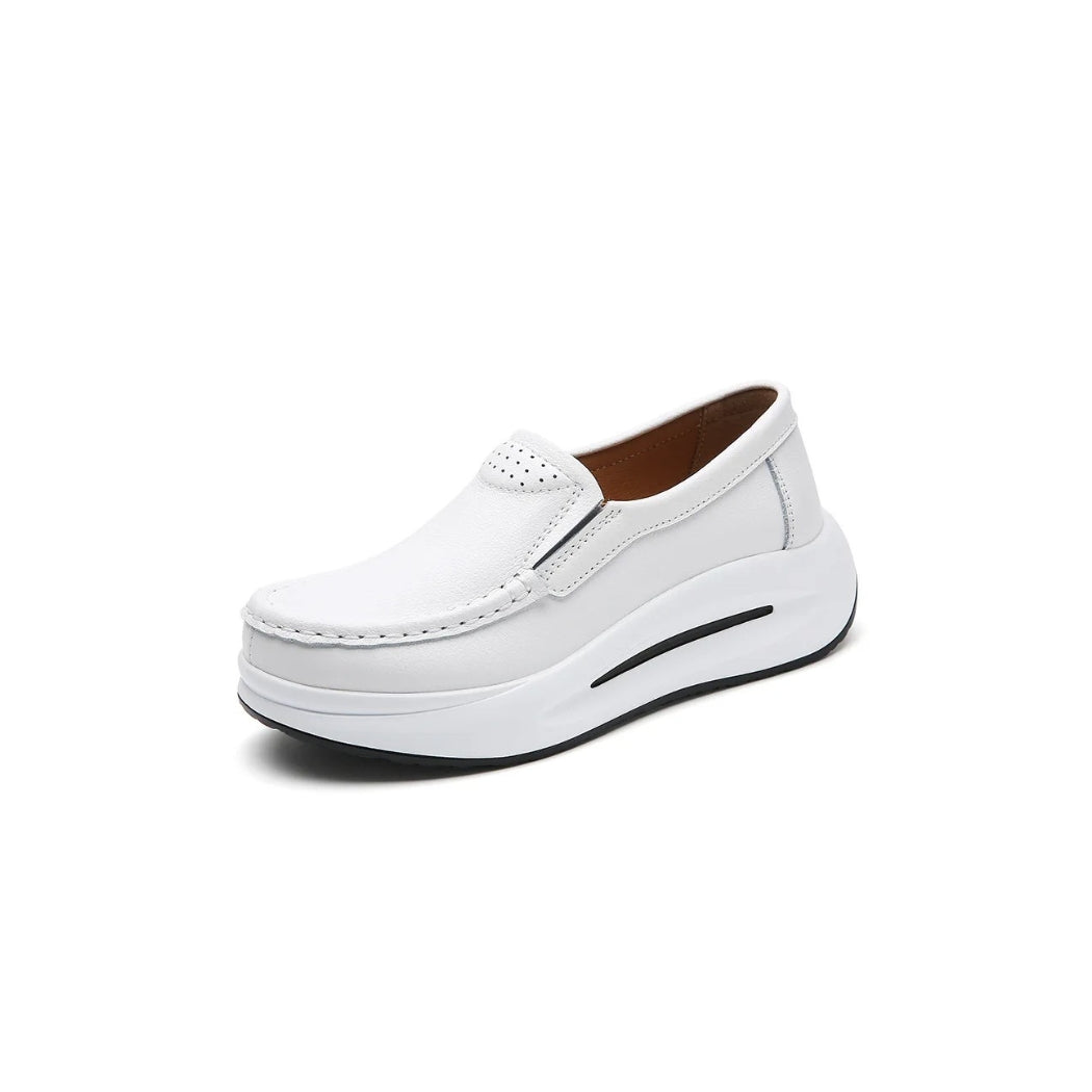 Women's faux leather wedge loafers with chunky sole