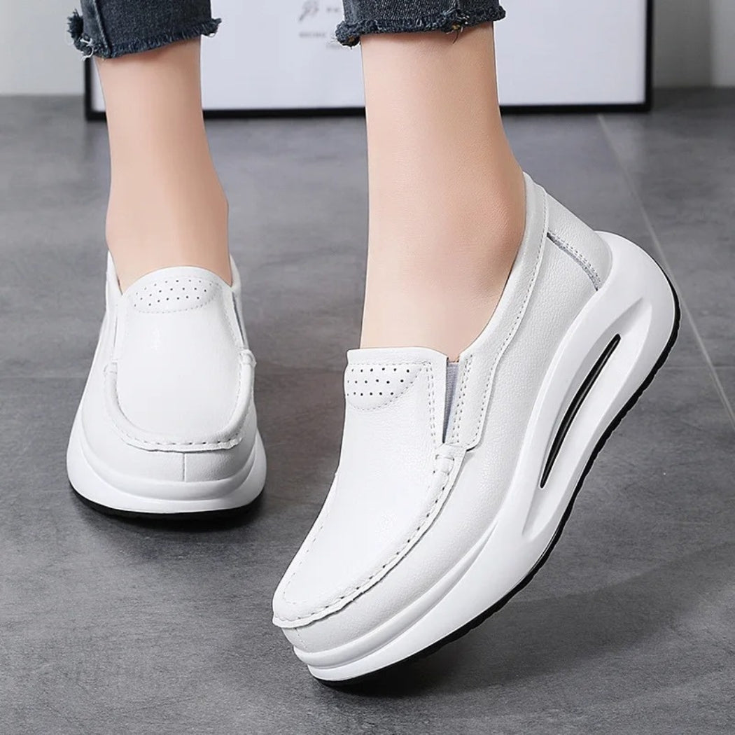 Women's faux leather wedge loafers with chunky sole