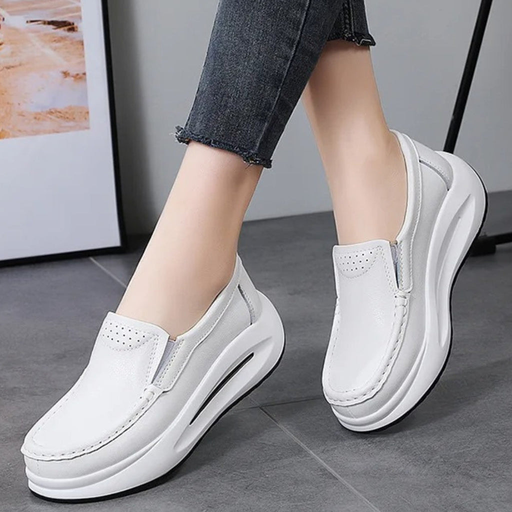 Women's faux leather wedge loafers with chunky sole