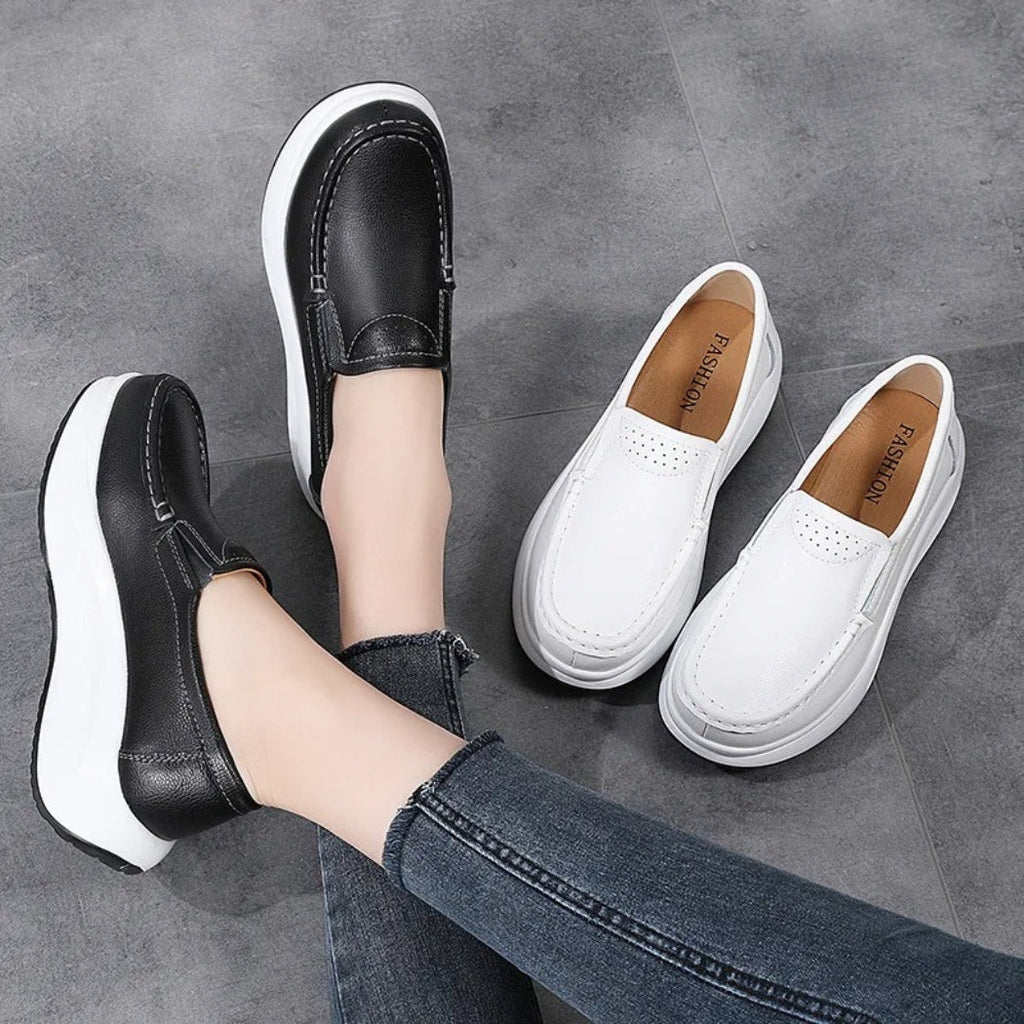 Women's faux leather wedge loafers with chunky sole
