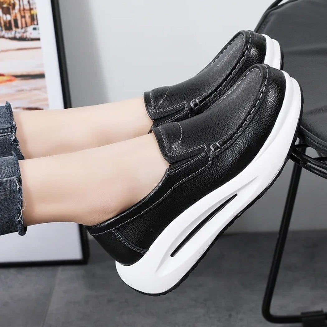 Women's faux leather wedge loafers with chunky sole
