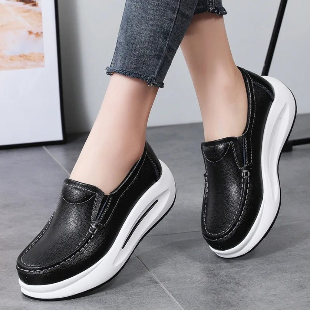 Women's faux leather wedge loafers with chunky sole