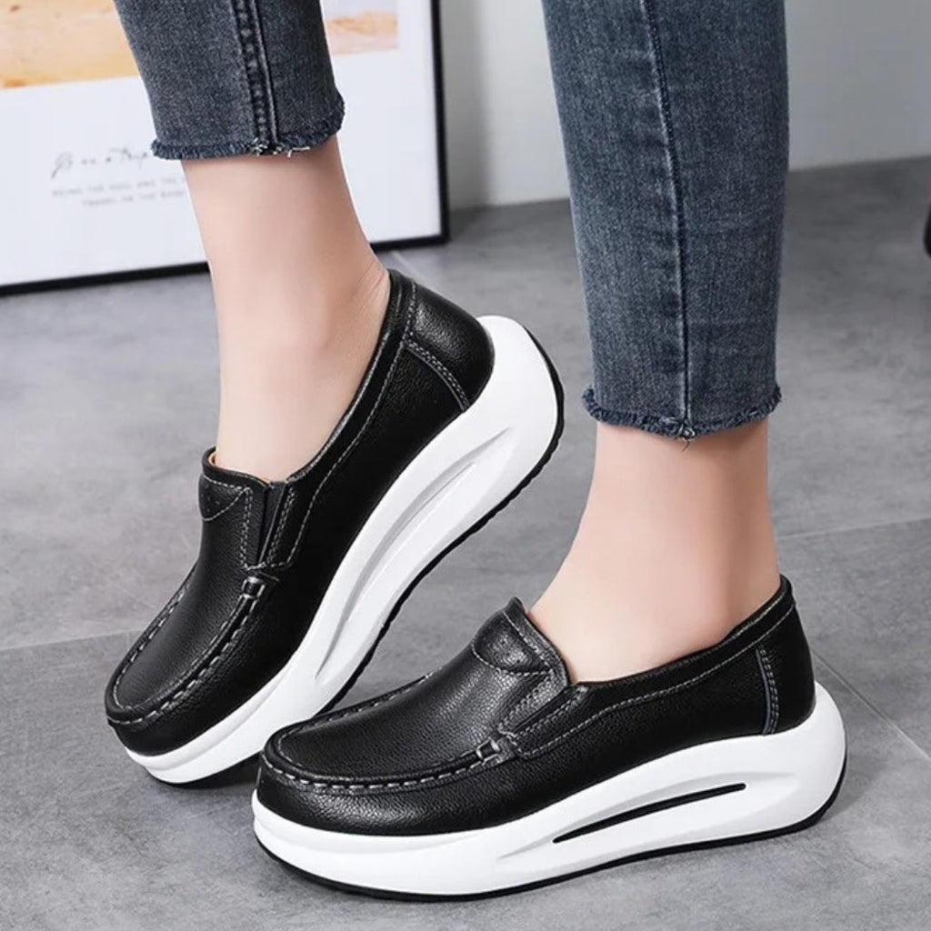 Women's faux leather wedge loafers with chunky sole