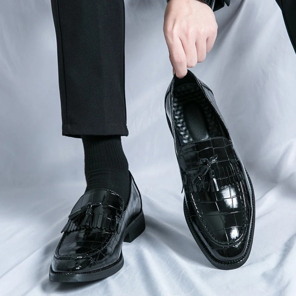 Men's colored croc-effect synthetic leather tassel loafers