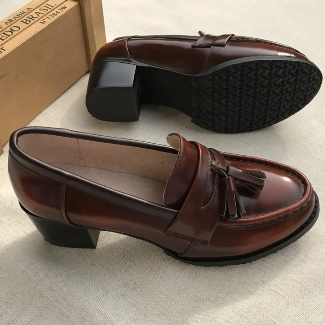 Women's tassel loafers with square heels