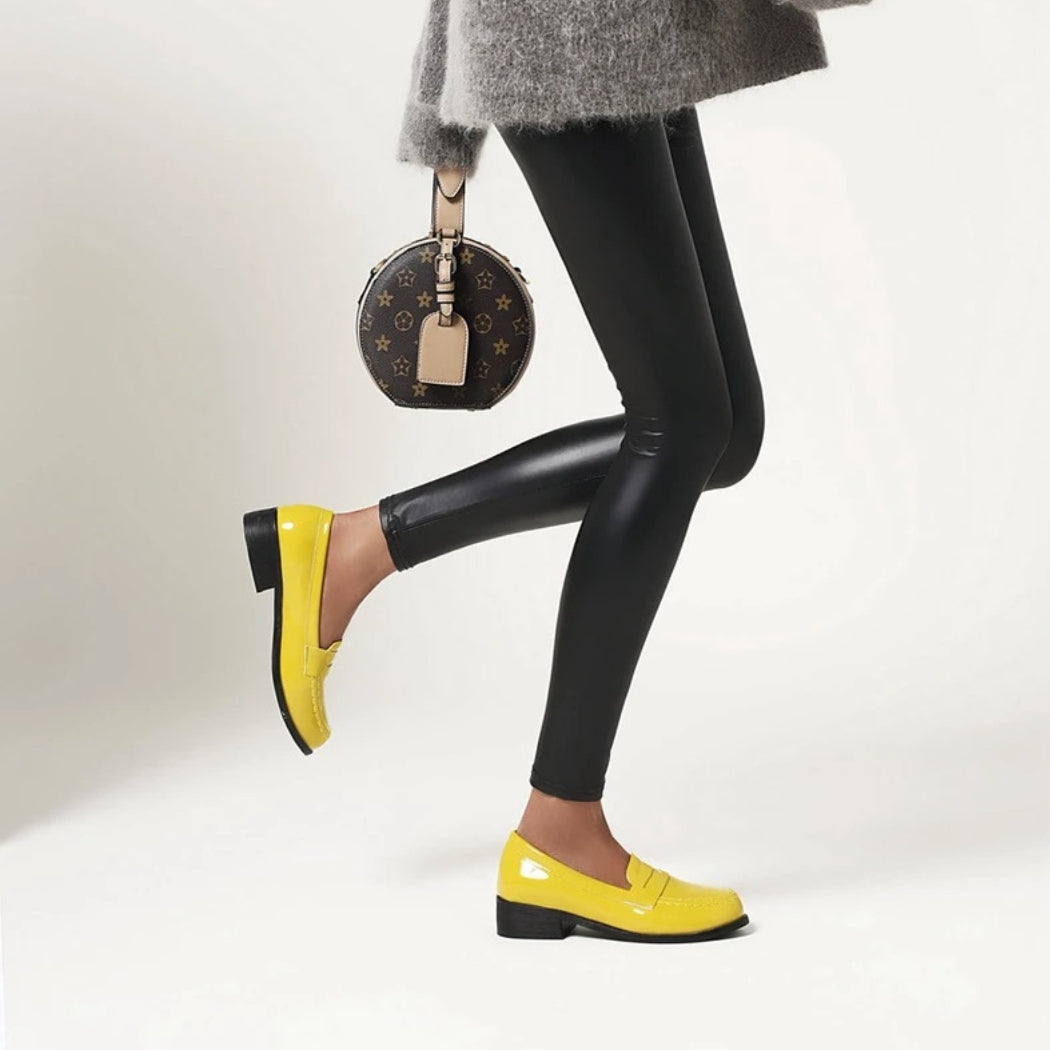 Women's colorful patent synthetic leather loafers