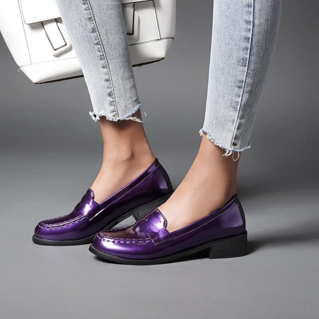 Women's colorful patent synthetic leather loafers