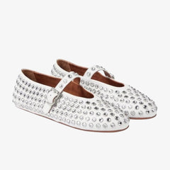 Women's rubber Mary Jane loafer flats with crystals, White