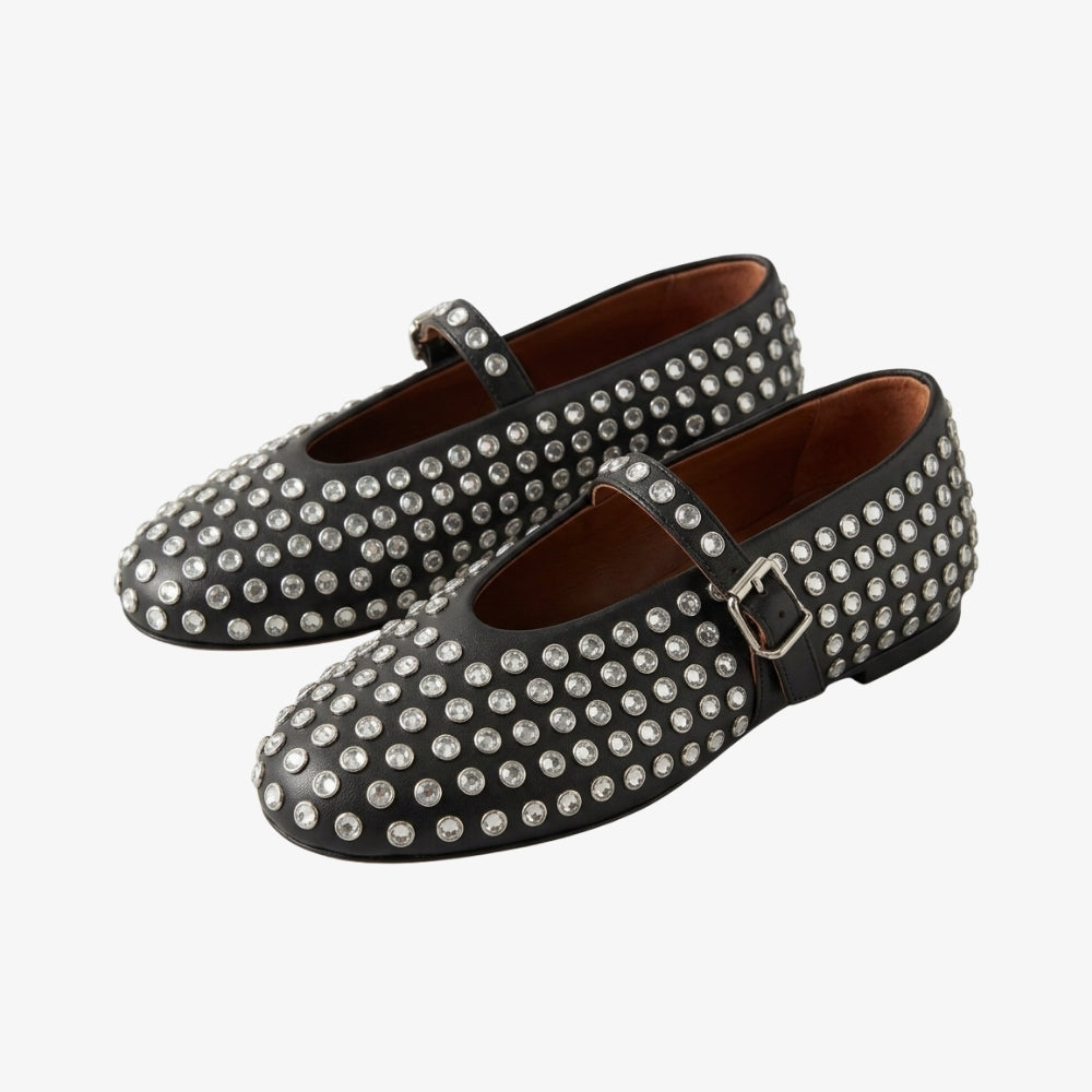 Women's rubber Mary Jane loafer flats with crystals