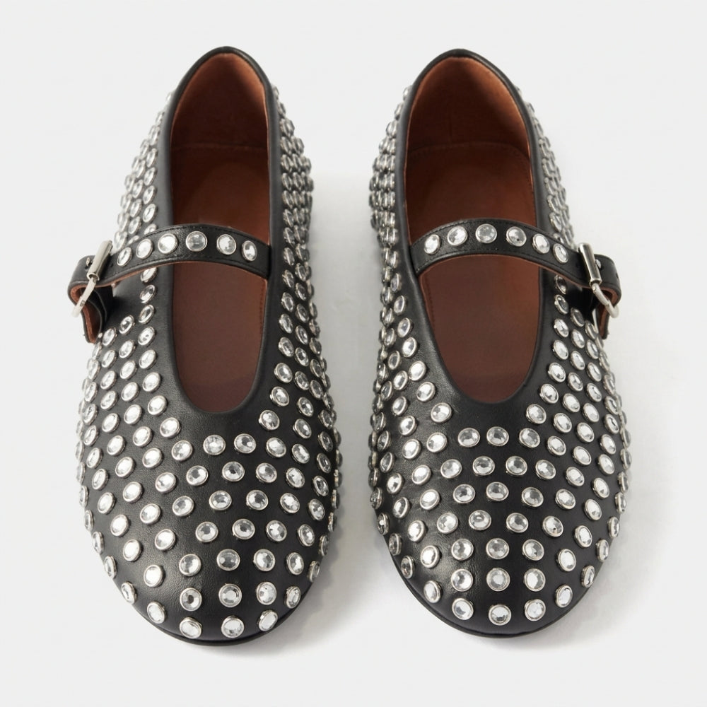 Women's rubber Mary Jane loafer flats with crystals