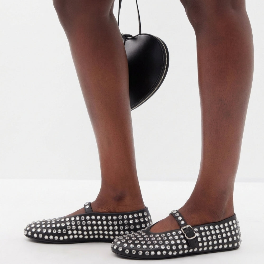 Women's rubber Mary Jane loafer flats with crystals