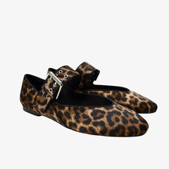 Women's rubber animal print loafer flats with maxi buckle, Leopard