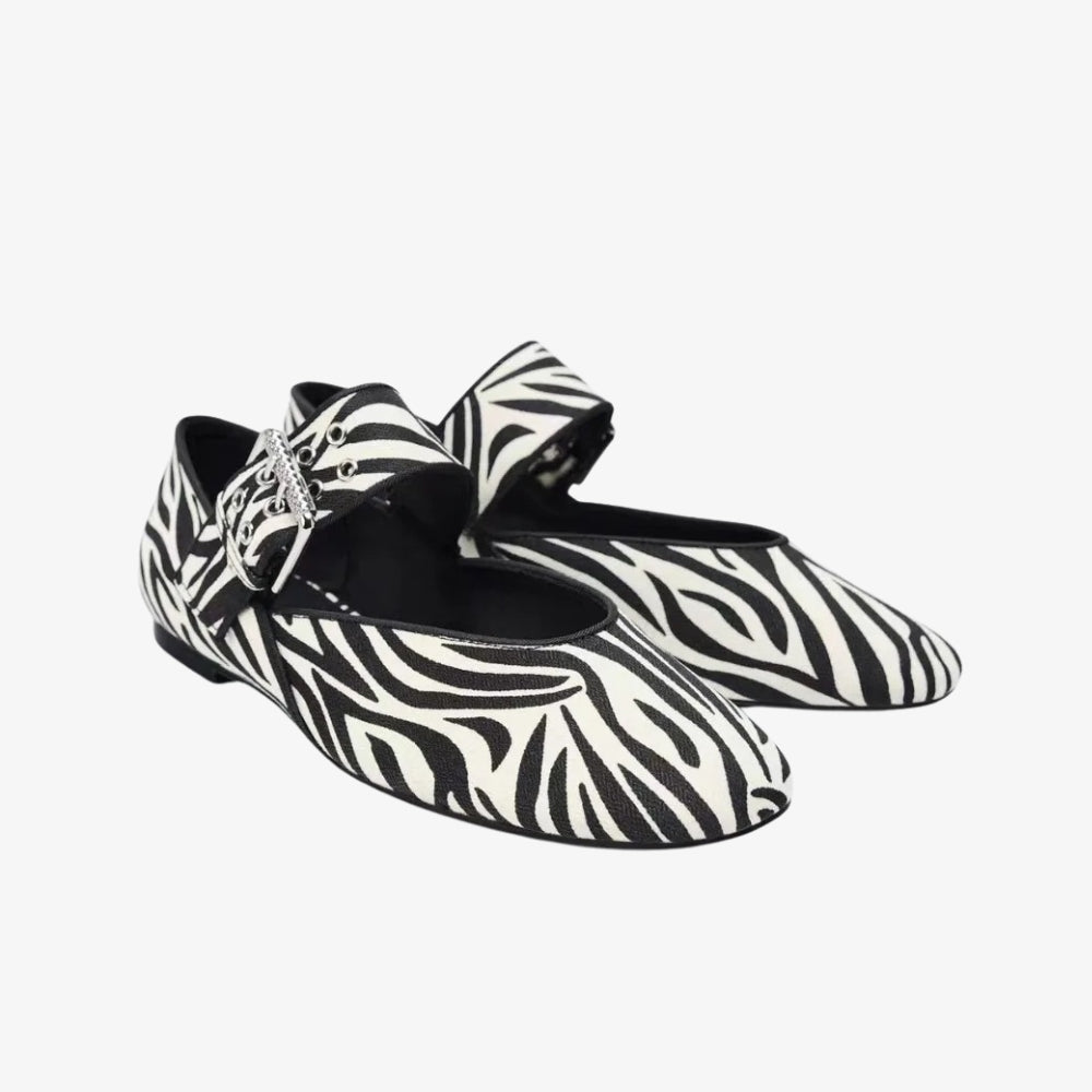 Women's rubber animal print loafer flats with maxi buckle