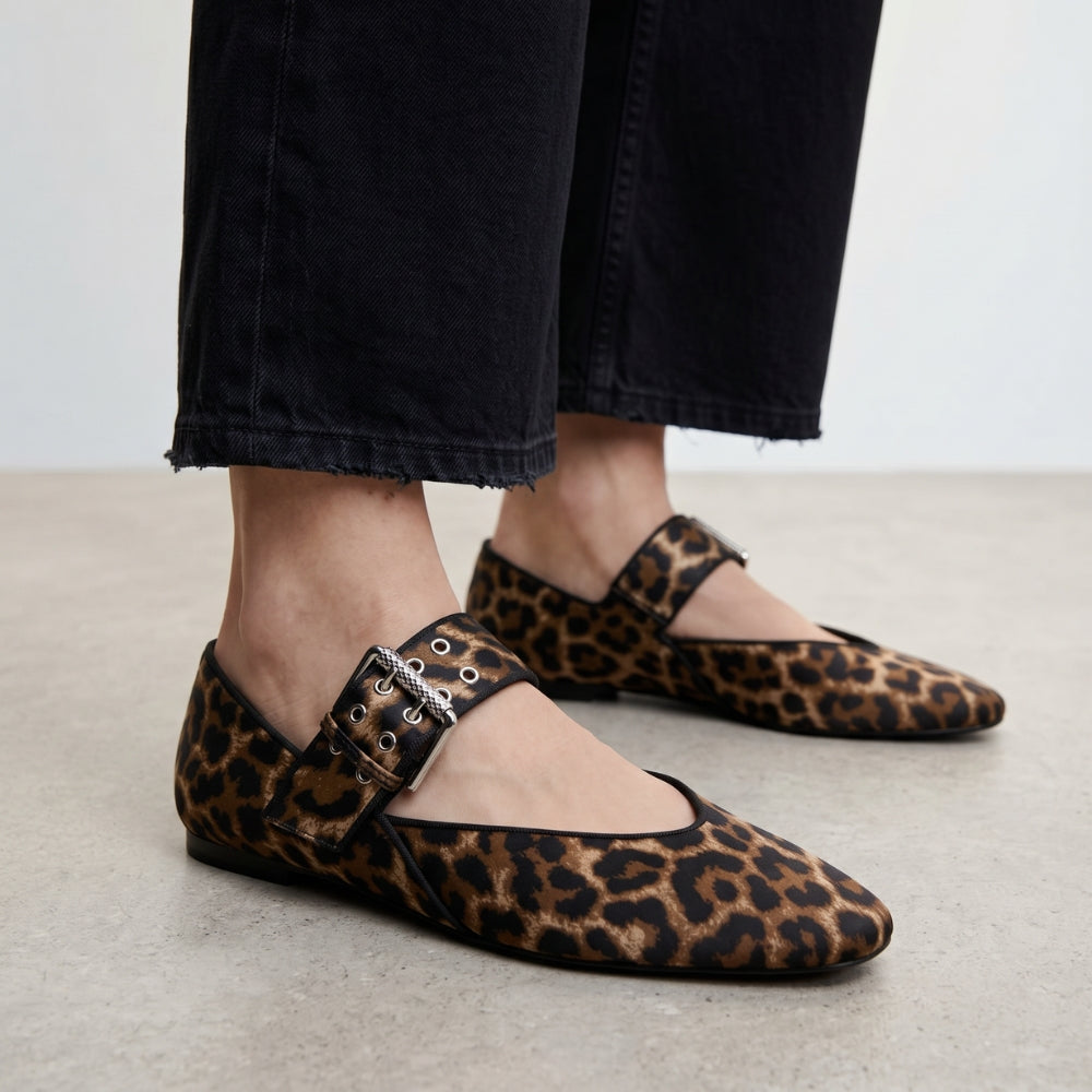 Women's rubber animal print loafer flats with maxi buckle