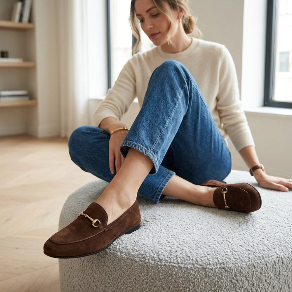 Women's genuine suede horsebit loafers