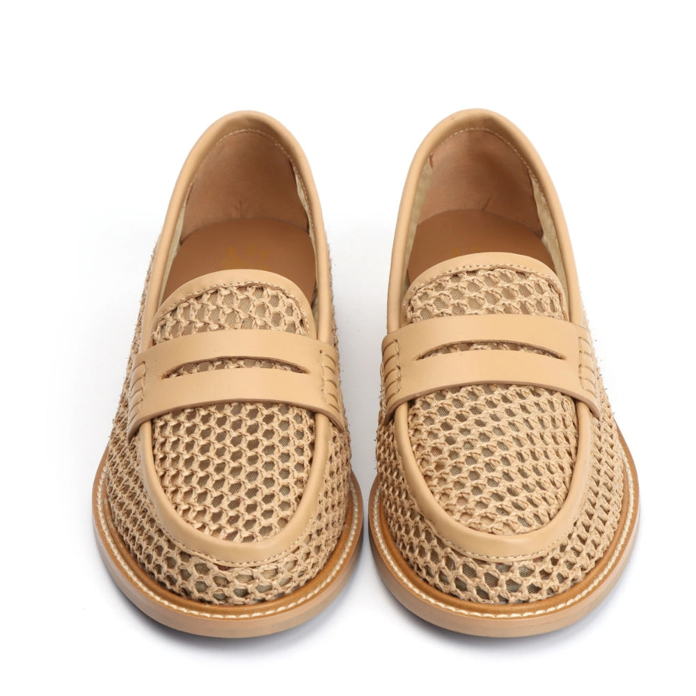 Women's beige mesh and leather loafers
