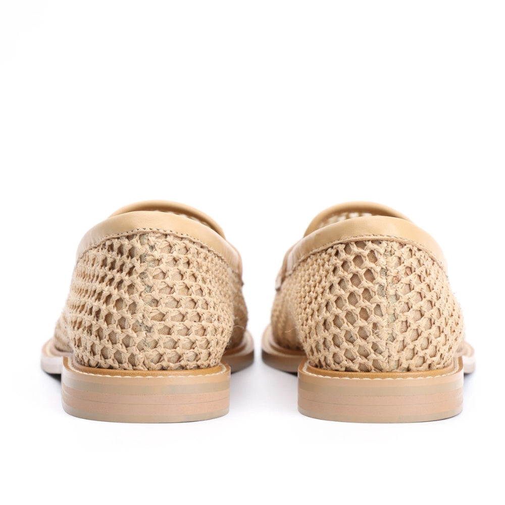 Women's beige mesh and leather loafers