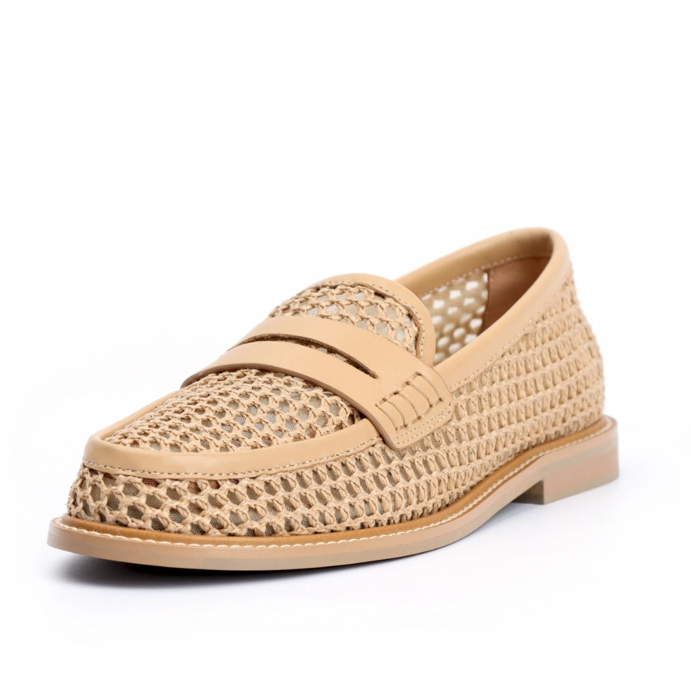 Women's beige mesh and leather loafers