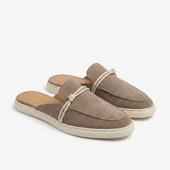 Women's suede leather mule loafers with nautical knot, Brown