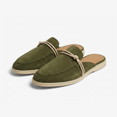 Women's suede leather mule loafers with nautical knot, Green
