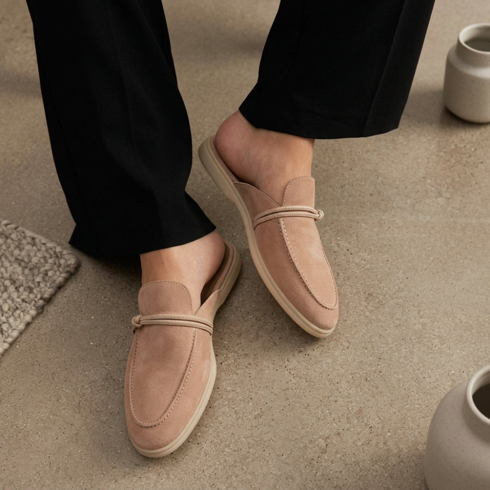 Women's suede leather mule loafers with nautical knot