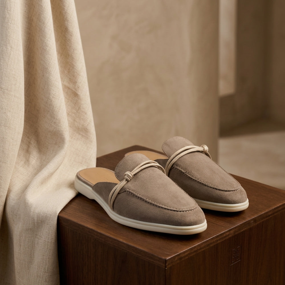 Women's suede leather mule loafers with nautical knot