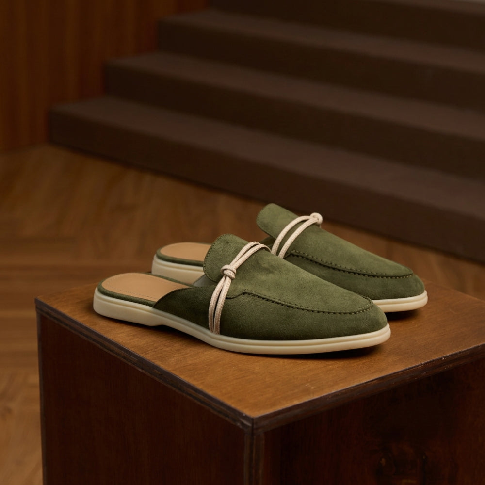 Women's suede leather mule loafers with nautical knot