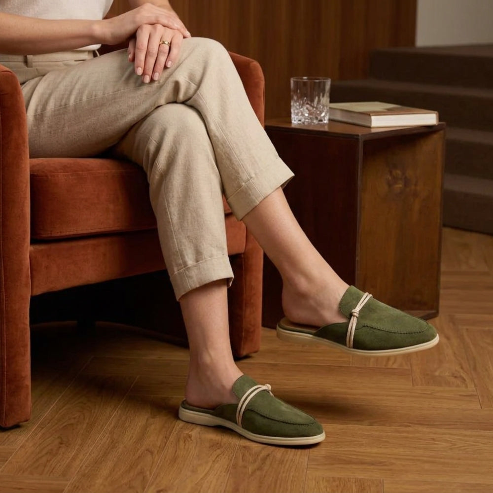 Women's suede leather mule loafers with nautical knot