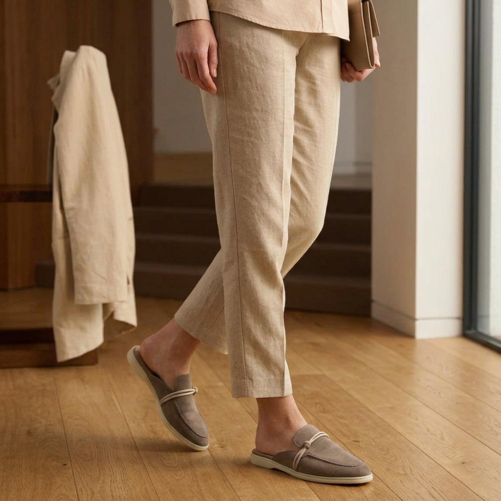 Women's suede leather mule loafers with nautical knot