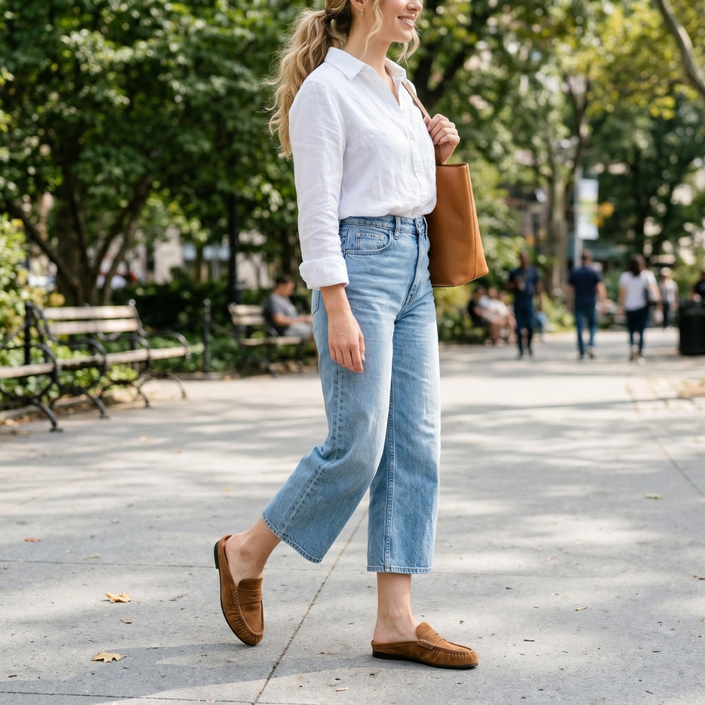 Women's genuine suede mule loafers