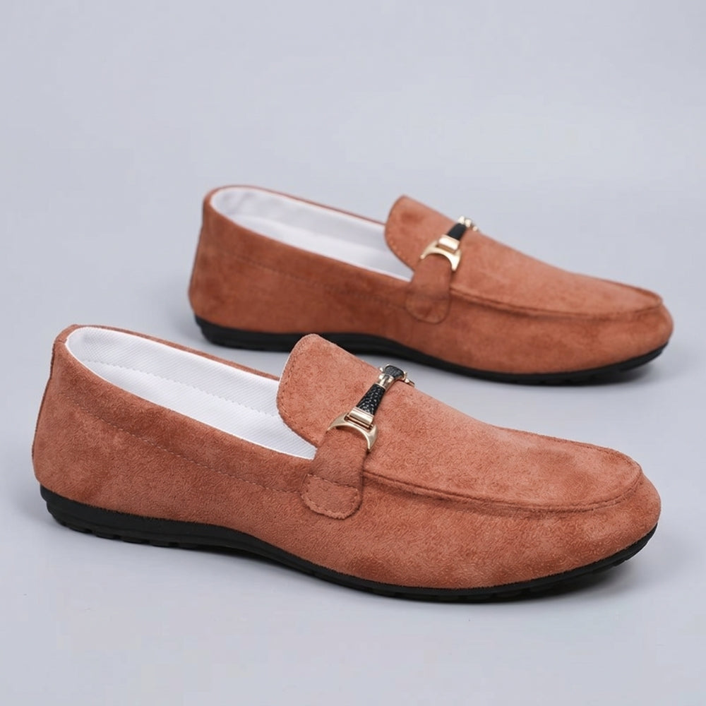 Men's cognac breathable faux suede loafers