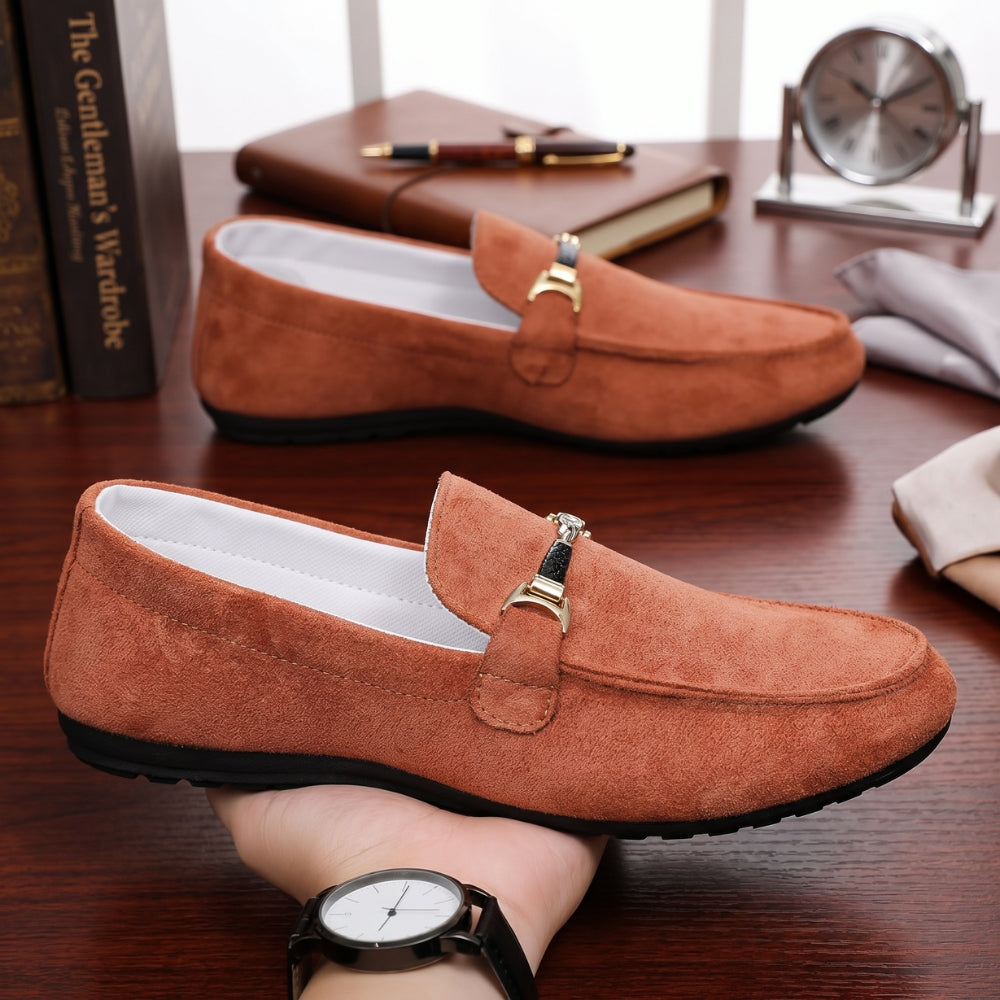 Men's cognac breathable faux suede loafers
