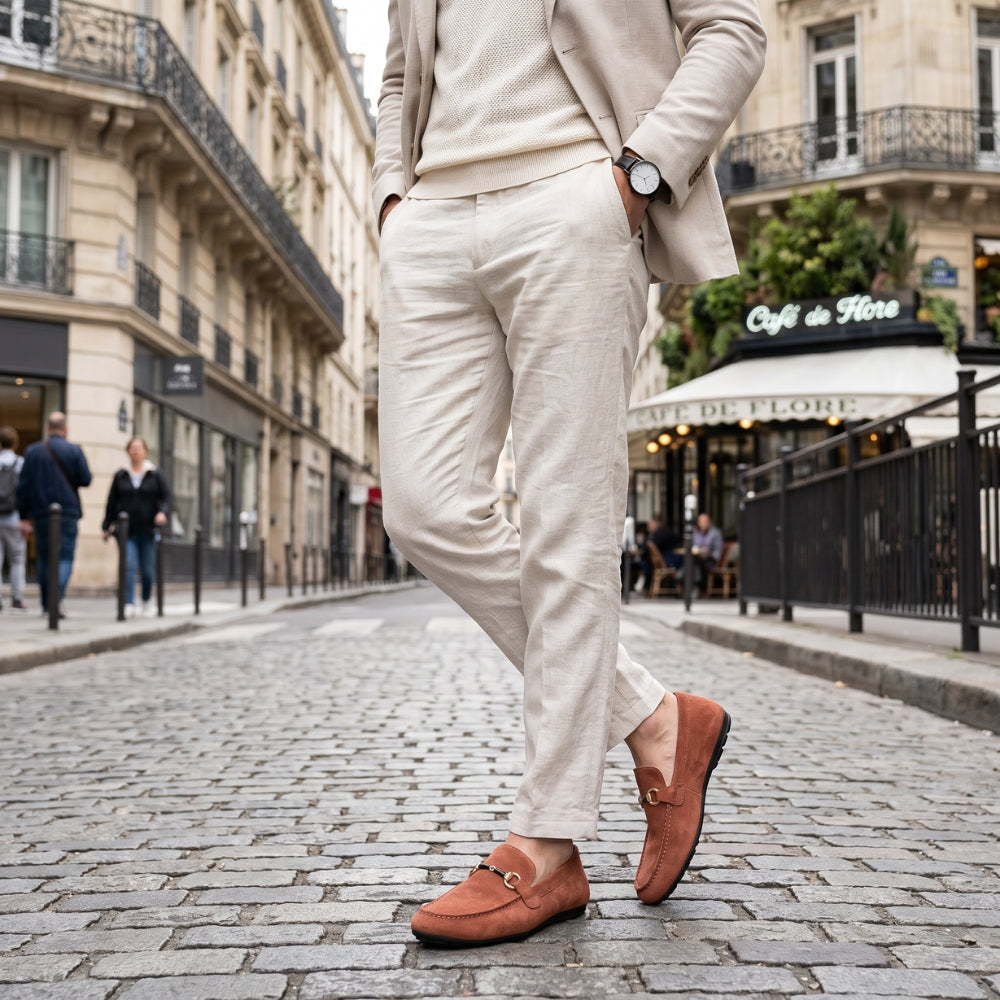Men's cognac breathable faux suede loafers