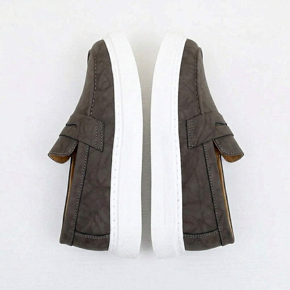 Men's non-slip leather loafers with white sole