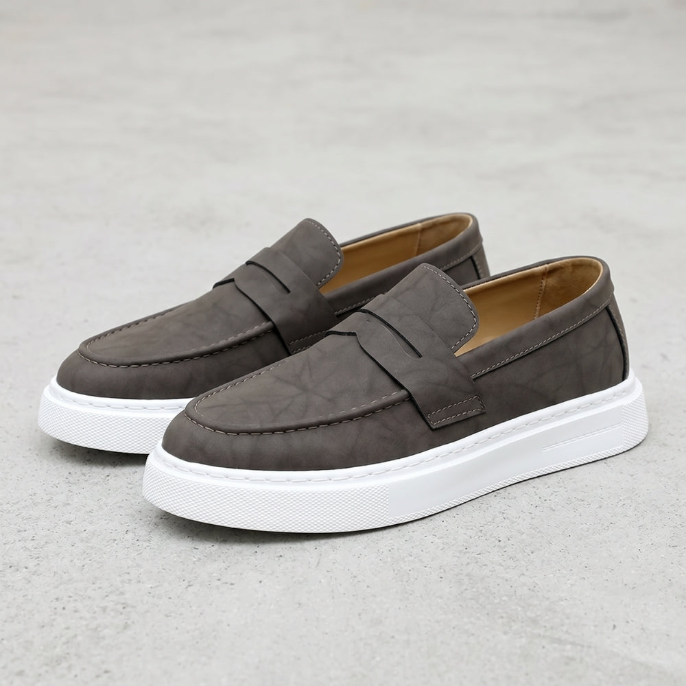 Men's non-slip leather loafers with white sole