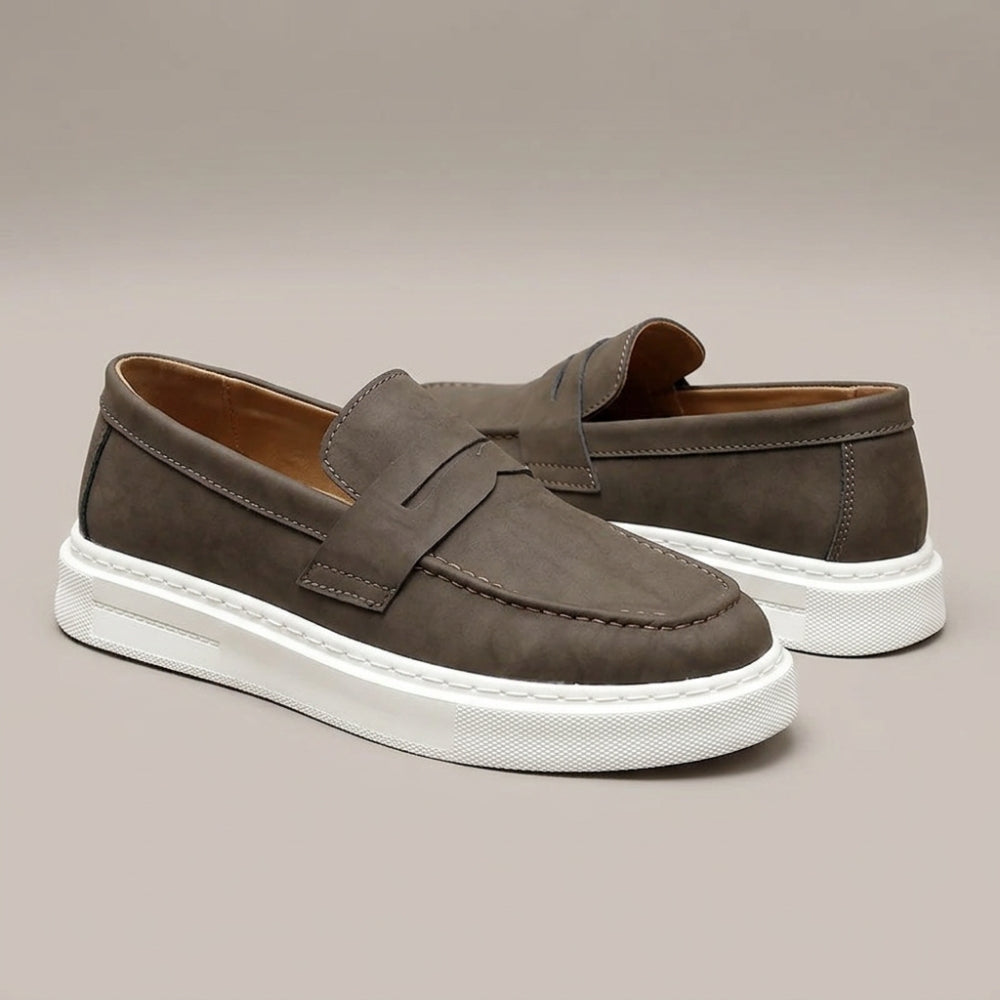Men's non-slip leather loafers with white sole