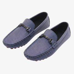 Men's textured leather loafers with silver buckle, Blue