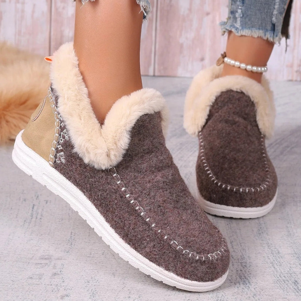 Women's warm synthetic suede loafers lined with faux fur