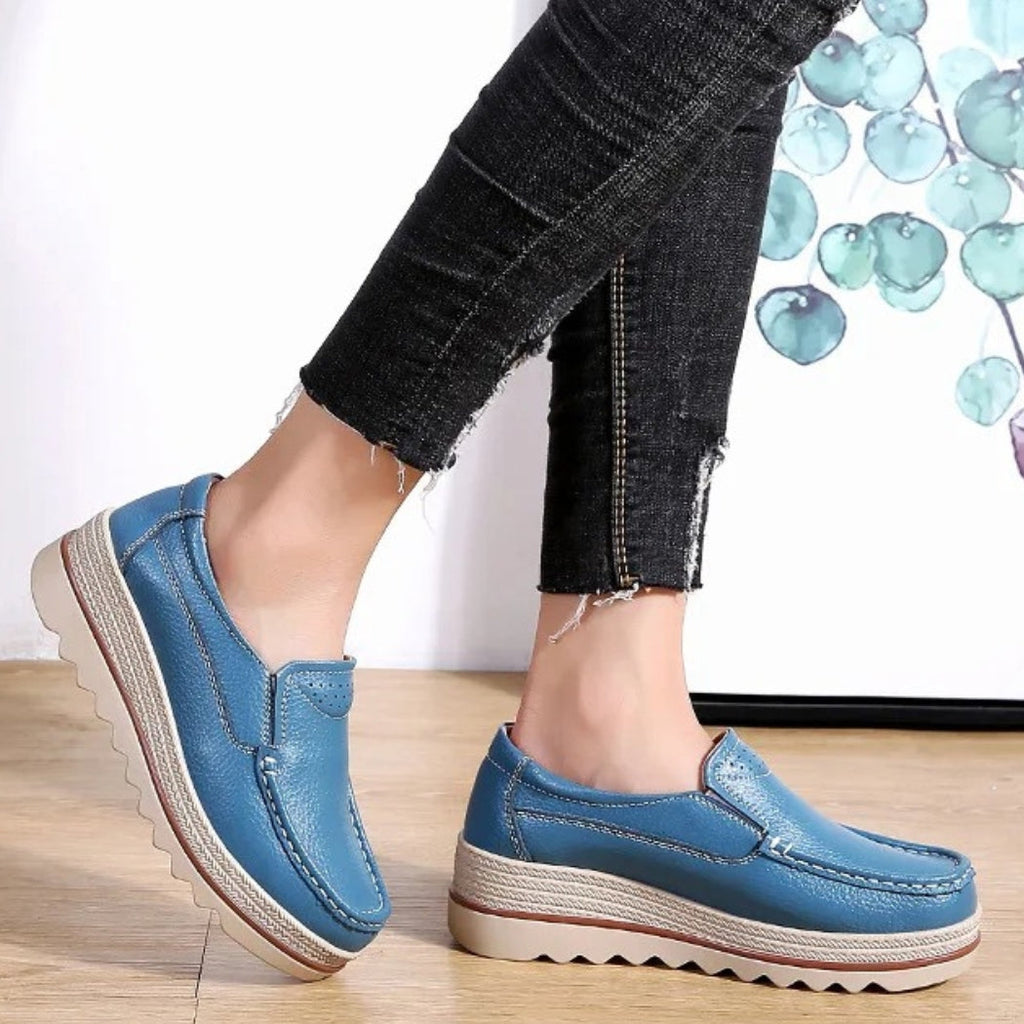 Women's synthetic leather wedge loafers