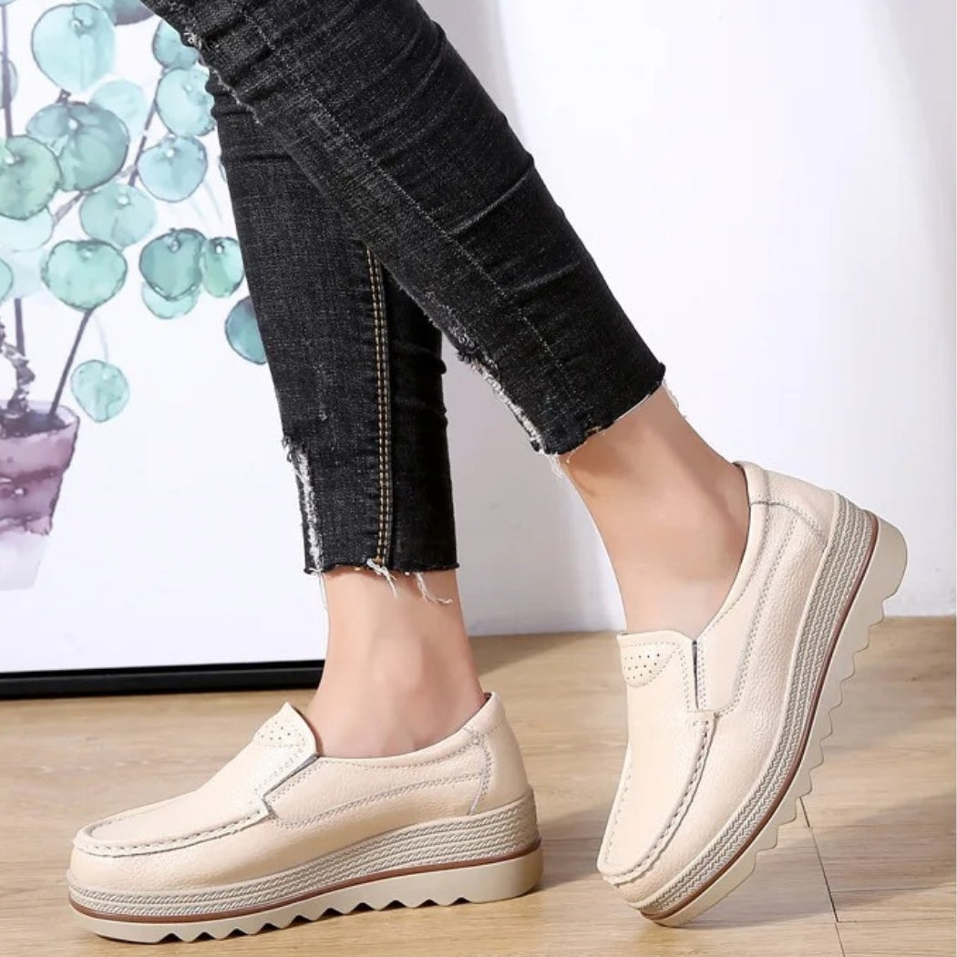 Women's synthetic leather wedge loafers