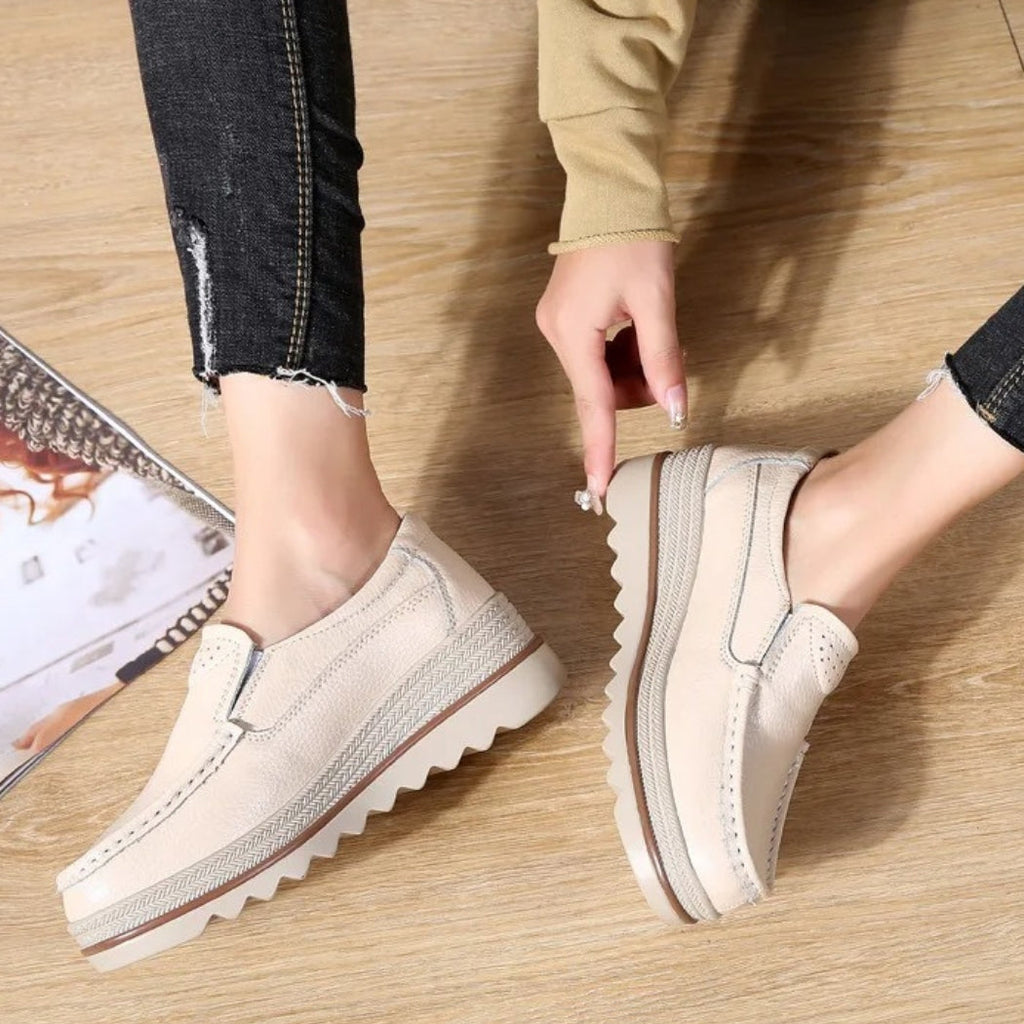 Women's synthetic leather wedge loafers