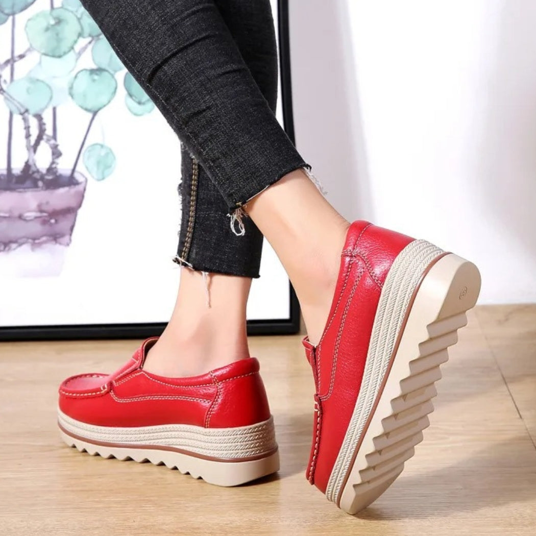 Women's synthetic leather wedge loafers