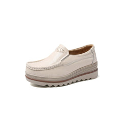 Women's synthetic leather wedge loafers, Beige